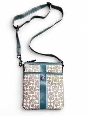 Coach Monogram Teal, Aqua Beige Signature Crossbody Swingpack Bag